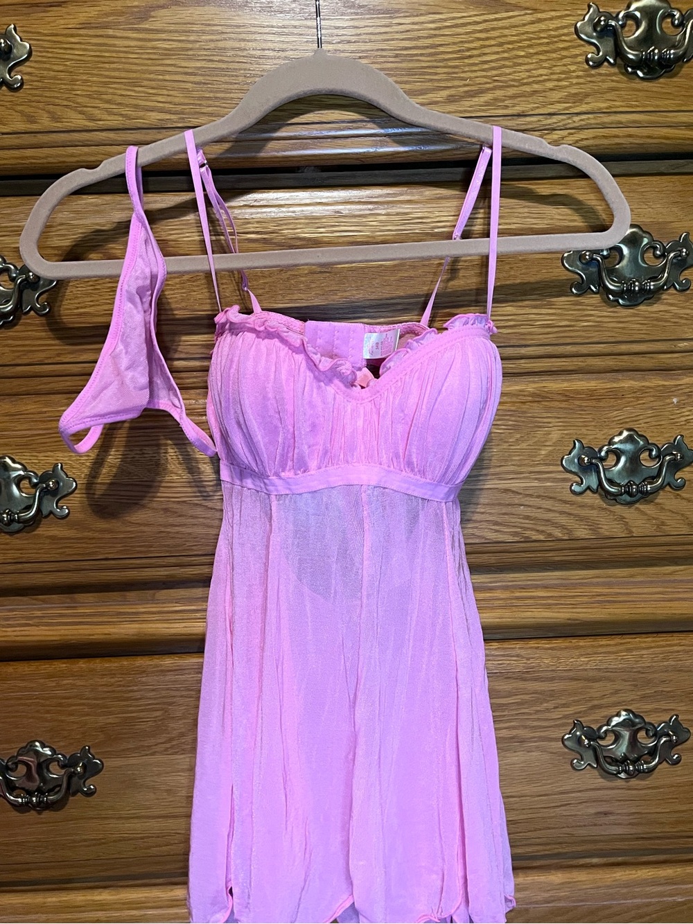 Native Intimates Sheer Pink Babydoll Chemise with Matching Thong